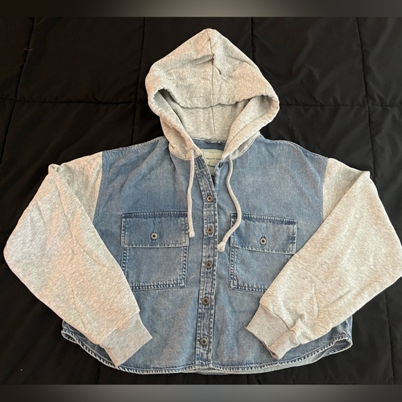 American Eagle denim cropped hoodie - Picture 1 of 6